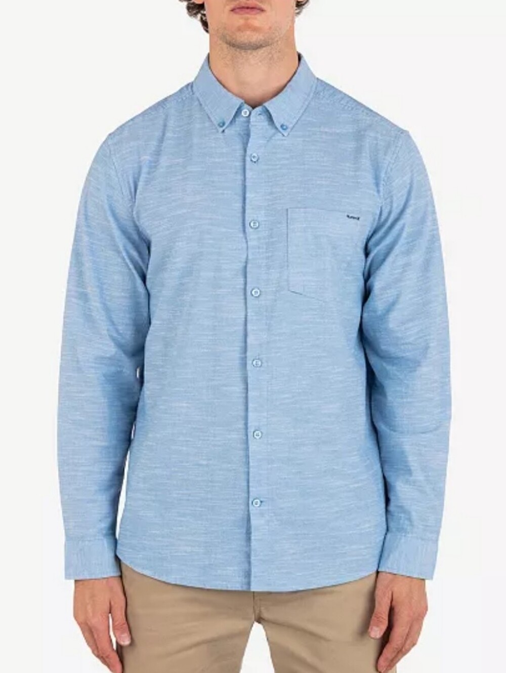 New HURLEY Mens ONE and Only Cotton Stretch Shirt Button Down Blue Denim Western
